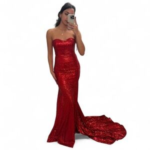 Strapless Red Sequin Mermaid Evening Gown